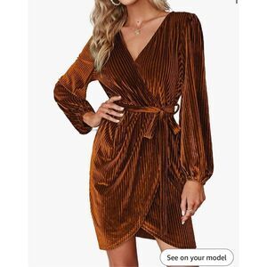 NEW Velvet Ribbed Wrap Dress Mini Dress M NO BELT
